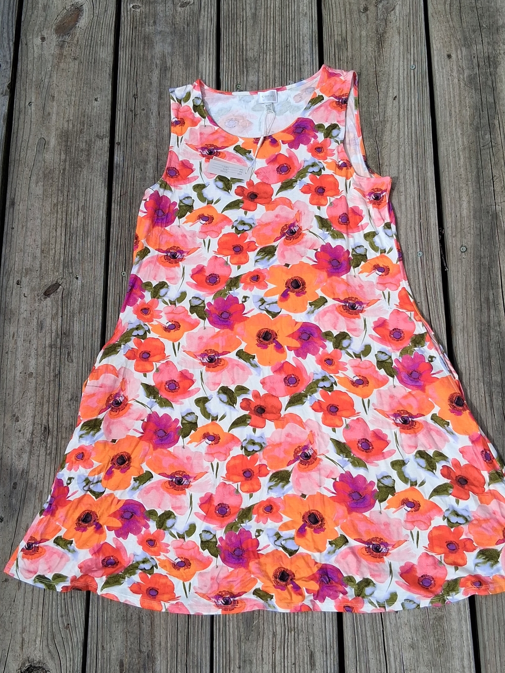 Cupio Floral Sleeveless Midi Dress in Orange & Pink